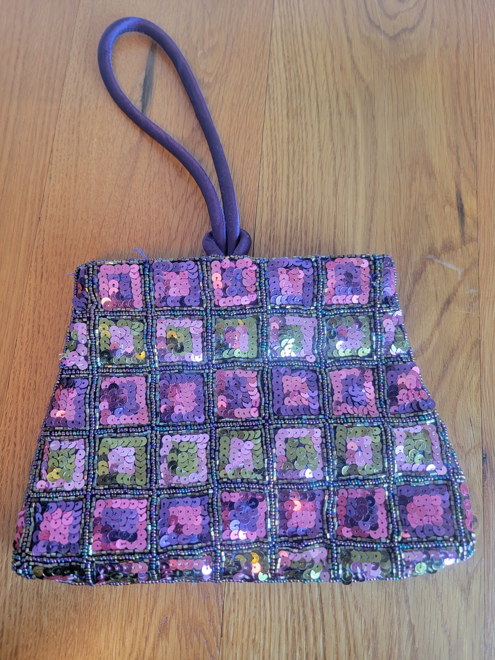 Sequin Mosaic Purple Wristlet Bag
